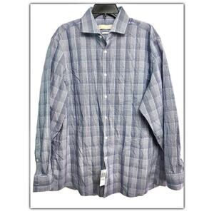 NWT 17.5 34/35 Michael Kors Ink Blue Check Button Down Dress Shirt Preppy